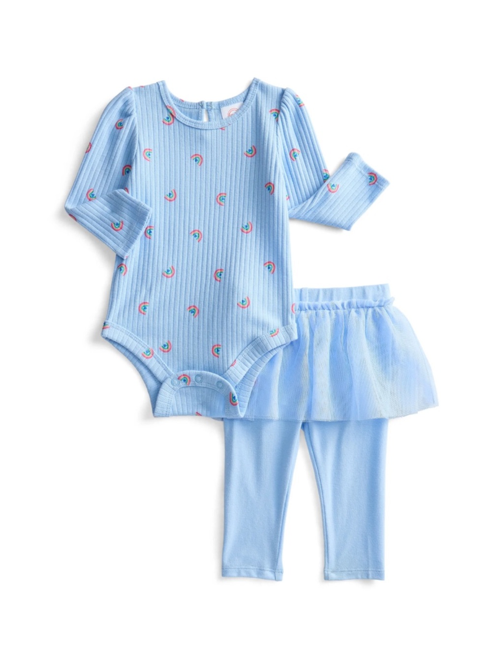 wonder nation Baby Blue Ribbed Rainbow Bodysuit And Tulle Skeggings Set - Picture 6 of 8
